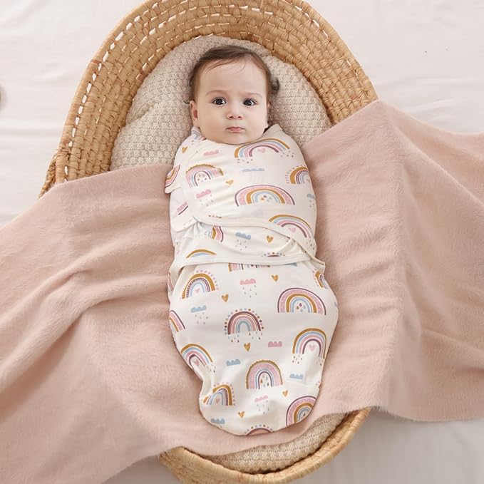 insular Baby Swaddle Wrap, Swaddle Blanket for Newborn and Infant, Adjustable Velcro Swaddling Set for Boy and Girl, Soft Cotton Baby Sleep Sack 3 Pack, Beige Swan, Medium(3-6 Month)