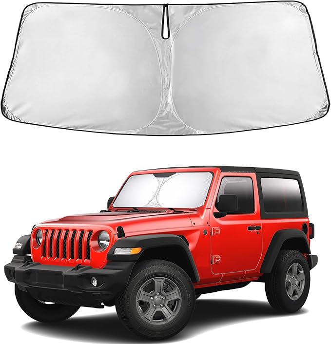 EcoNour Windshield Sun Shade Compatible for Jeep Wrangler 2018–2026 | SUV Front Window Sun Visor Shield | Heavy-Duty Foldable Sunshade | Blocks UV Rays & Reduces Cabin Heat