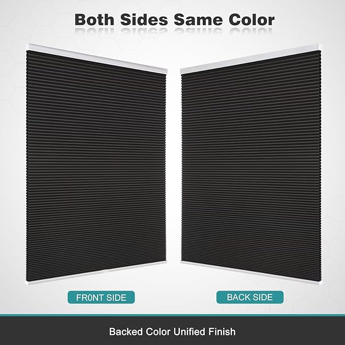 Changshade Blackout Blinds, Cordless Cellular Shades, Honeycomb Blackout Shades, Room Darkening Blinds, Pull Down Window Shades, Easy to Install Honeycomb Window Blinds for Home&Office, Black