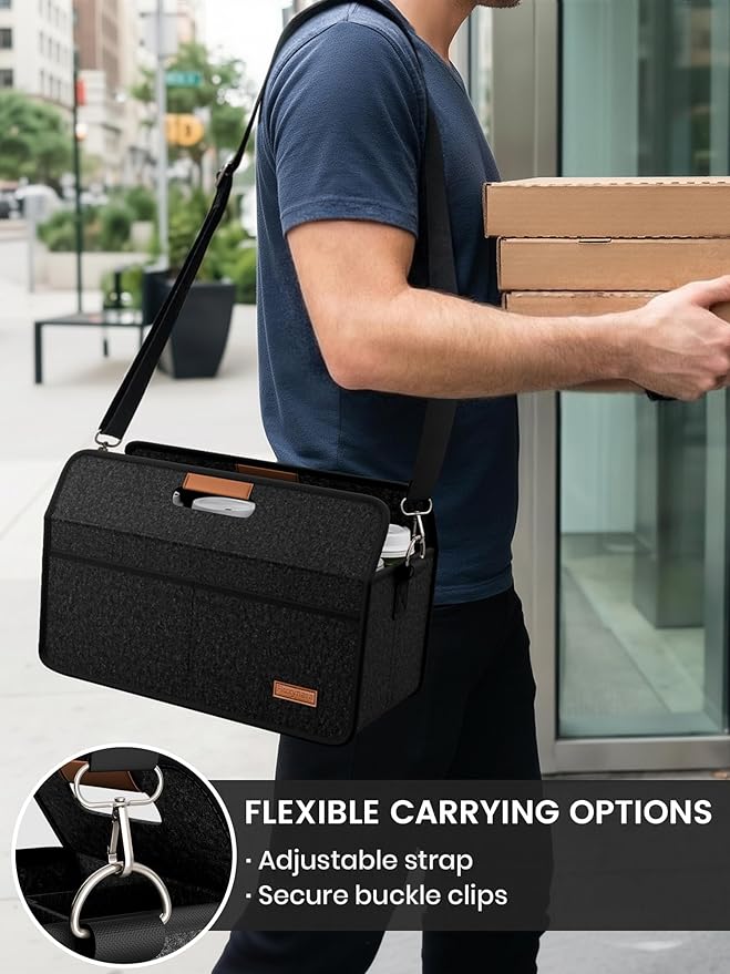 Fluxynara 8-Cup Reusable Felt Drink Carrier with Handle and Adjustable Shoulder Strap, Drink Holder for Car，Multi-Cup Drink Carrier Bag for Delivery, Travel, Picnics (Charcoal Gray)