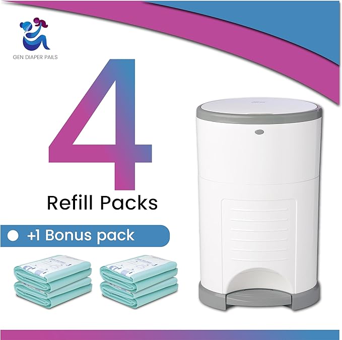 Pack of 4 +1 More Diaper Refill Liners Refills Compatible with DEKOR CLASSIC Diaper Pails Exclusive 30% Extra Thickness Diaper Pail Refills with Powerful Odor Elimination Leakage-proof, Powder Scent