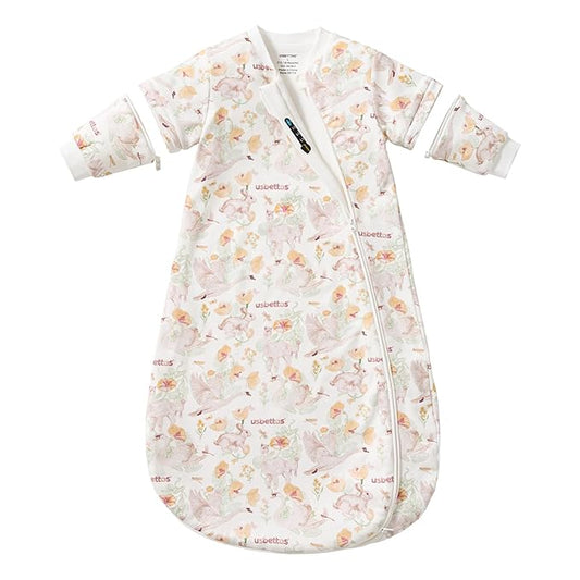 Baby Sleep Sack 3–6 Months, Cotton Sleep Sack with Detachable Long Sleeves, 1.0 TOG Wearable Blanket for Cooler Nights, 2-Way Zipper Toddler Sleeping Sack with Temperature Strip, Floral