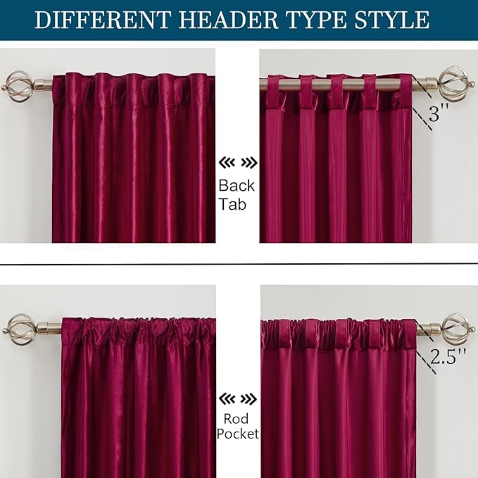 PRIMROSE Red Curtains 120 inch for Living Room Velvet Drapes Blackout Rod Pocket Back Tab Window Treatment Semi Room Darkening Decor Curtains for Bedroom Set of 2 Panels