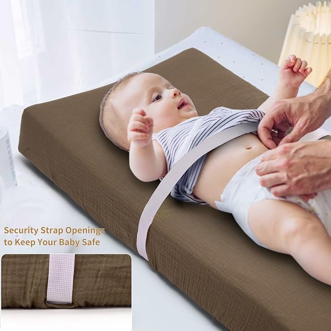 PET REJOIR Muslin Changing Pad Cover for Baby Girls Boys-2 Pack 17"x 33" Cotton Soft Breathable Diaper Changing Pad Cover-Cozy Changing Pad Sheets-Neutral Taupe Brown & Light Beige