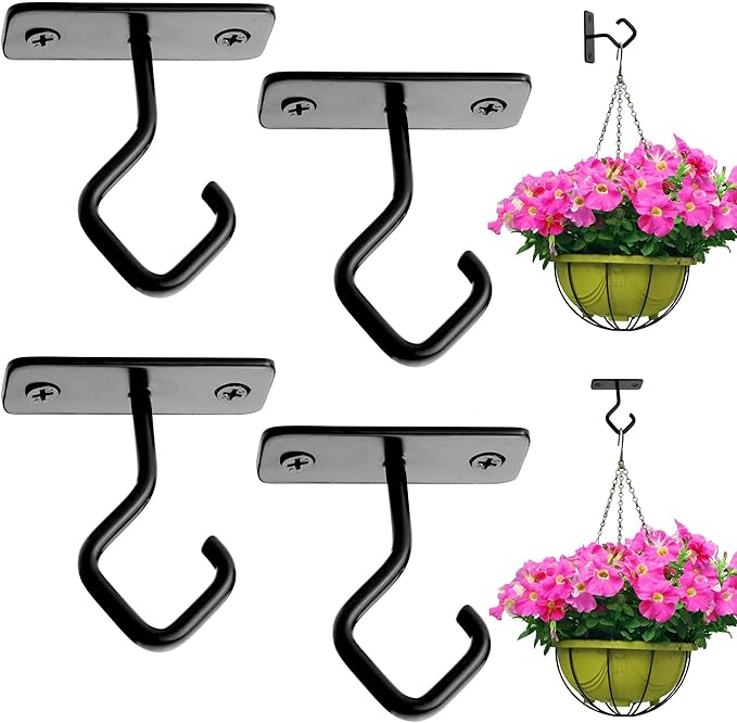 Ceiling Hooks for Hanging Plants - 2.5-Inch Iron Plant Bracket for Wall Mount 4 Pack, Black Metal Plant Hangers Outdoor Indoor Hooks for Light, Lanterns, Wind Chimes