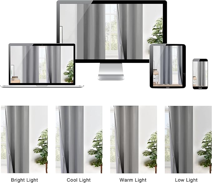 XWZO Full Shading Blackout Curtains 45 Inches Length with Tiebacks- Heat and Light Blocking Ring Top Window Drapes with Black Liner Backing for Bedroom/Kid's Room, Light Grey, W38 x L45, Set of 2