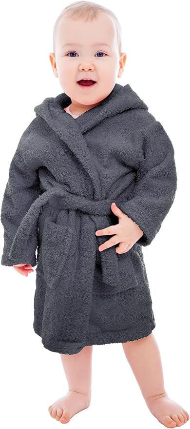 BAGNO MILANO Kids Organic Turkish Cotton Hooded Beach Cover-Up Towel, GOTS Certified, for Boys and Girls (Grey, 13-15 Years)