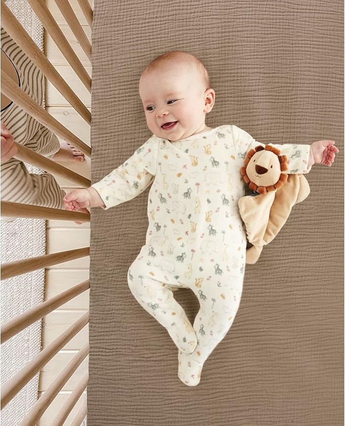 lulumoon Baby Crib Sheets Fitted: Soft Muslin Cotton Sheets for Standard Crib - Mocha Floral for Girls 2Pack
