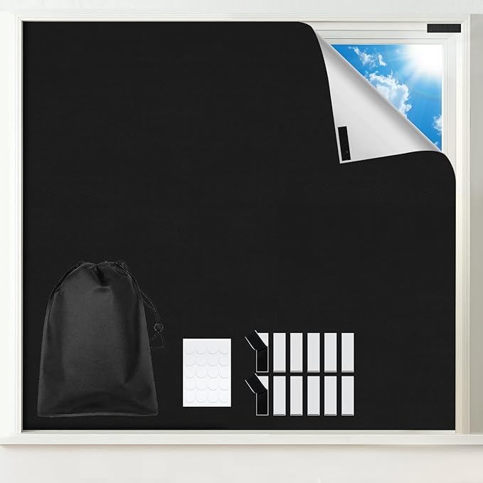 Blackout Window Cover, Portable Window Blinds,Travel DIY Window Blackout Curtains for Bedroom,Baby Nursery,Dorm Room and Media Room (Black 118"x57")