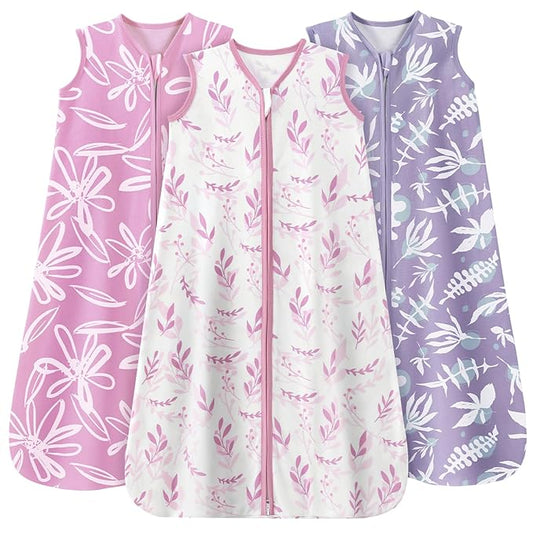 Unnivoll Baby Sleep Sack 18-24 Months 3 Pack 100% Cotton Lightweight 0.5 TOG Wearable Blanket Baby Sleep Bag with 2-Way Zipper for Newborn Infant Purple Leaf