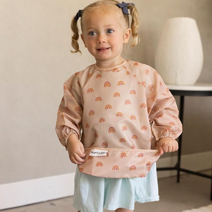 Tiny Twinkle Long Sleeve Bib for Babies & Toddlers | Waterproof Smock Bib for Eating | Machine Washable & Mess-Proof Feeding Essentials | Newborn Shower Gift (Boho Rainbow, 6–24M)