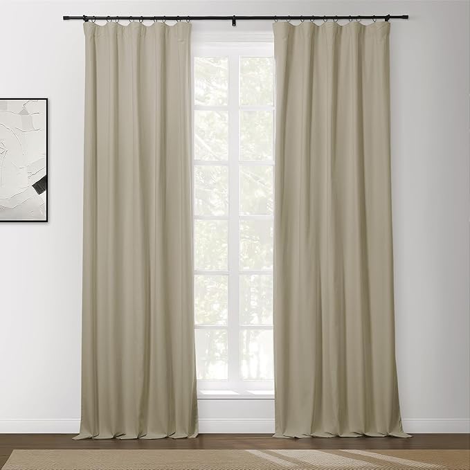 ChadMade 108 Inches Long Blackout Curtains, Privacy Protection Drapes Rod Pocket Back Tab Hook Belt Flat Hooks Curtains for Bedroom Windows, Natural, 2 Panels, 50 W x 108 L Inch
