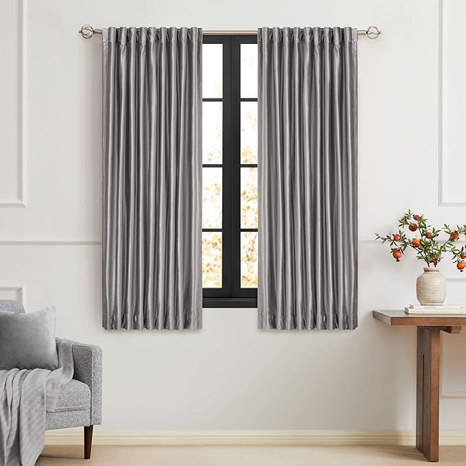 PRIMROSE Light Grey Curtains 63 inch for Living Room,2 Panels Drapes Blackout Rod Pocket Back Tab Window Treatment Room Darkening Thick Decorative Curtains for Bedroom