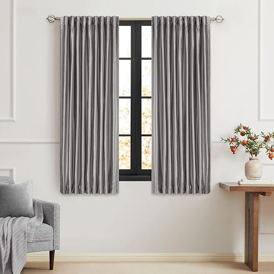 PRIMROSE Light Grey Curtains 63 inch for Living Room,2 Panels Drapes Blackout Rod Pocket Back Tab Window Treatment Room Darkening Thick Decorative Curtains for Bedroom