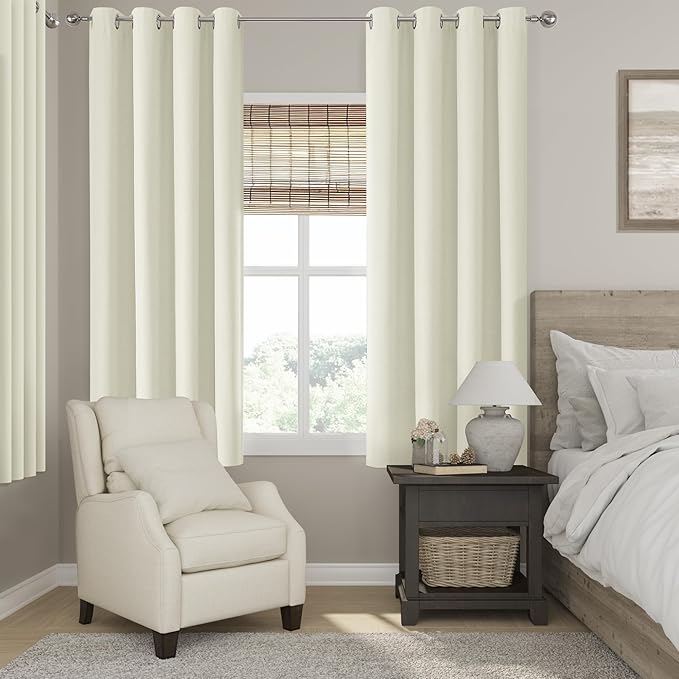 ChrisDowa 100% Blackout Ivory Solid Curtains 63 Inches Long 2 Panels for Bedroom Living Room,Farmhouse Room Darkening Thermal Insulated Soundproof Grommet Top Window Treatment Drapes,52x63