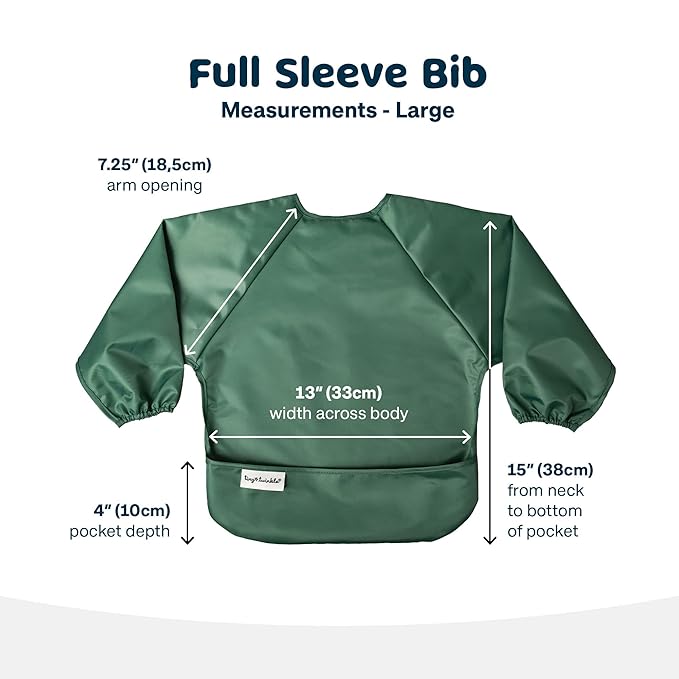 Tiny Twinkle Long Sleeve Bib for Babies & Toddlers | 2-Pack Waterproof Smock Bib for Eating | Machine Washable & Mess-Proof Feeding Essentials | Newborn Shower Gift (Slate Olive,2-4Y)