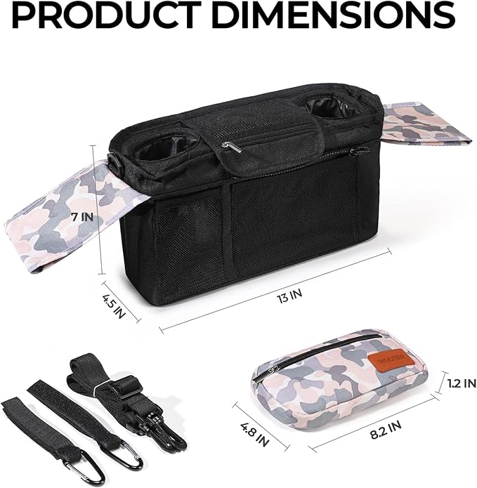 Stroller Organizer with Cup Holder Detachable Wristlet Large Capacity Baby Stroller Bag for Mom, Fits Uppababy, Baby Jogger, Britax, BOB, More (Multicolor)