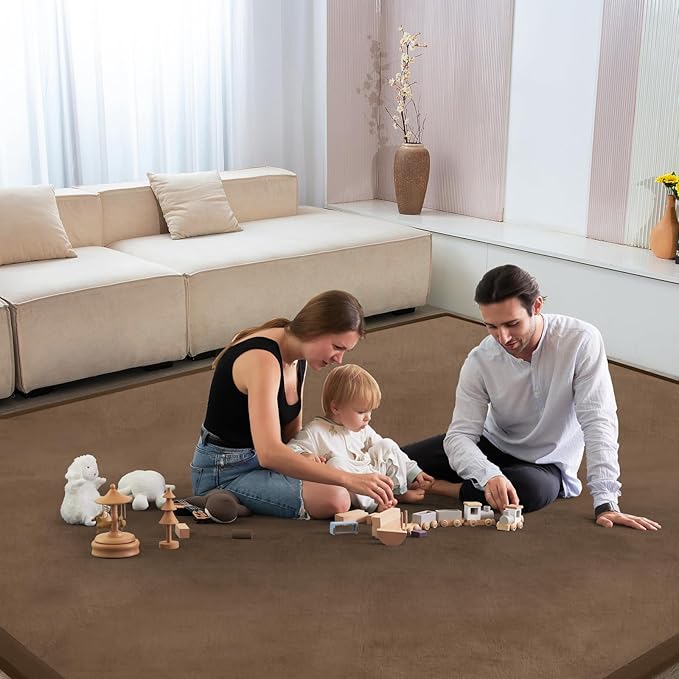 Baby Play Mat for Floor Tummy Time Mat Nursery Muscle Area Rug Playroom Rug Tatami 47"x47" Memory Foam 1.3" Thick Crawling For Babies,Toddlers, Infants, Kids,Floor,Coffee