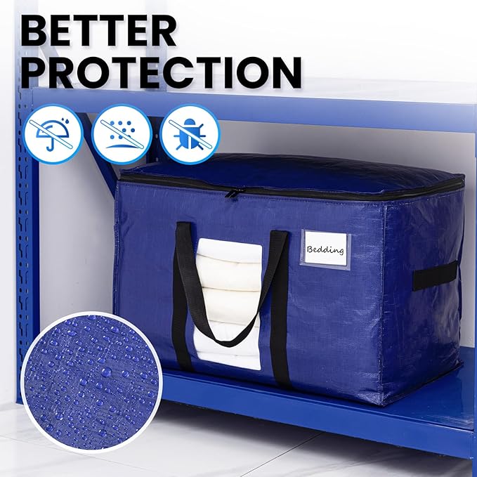 TAILI 10 Pack Dark Blue Extra Large Moving Bags, Heavy Duty Totes with Visible Window, Wrap Around Handles, Great for Space-Saving