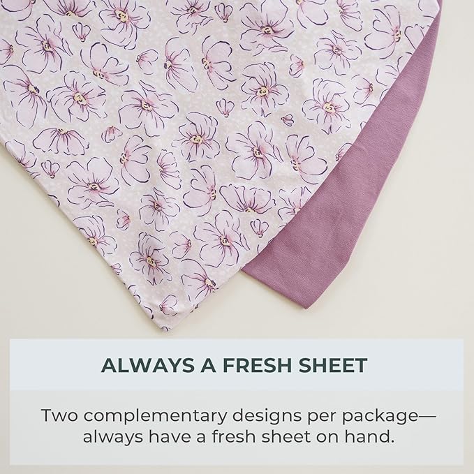 Pobibaby – 2 Pack Bassinet Sheets Girl, Bassinet Sheets Cotton for Girls and Floral Nursery for Standard Rectangle Bassinets – Ultra-Soft Jersey Knit, Safe and Snug for Baby (Blossom)