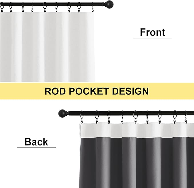 NICETOWN Greyish White Linen Blend 100% Blackout 42 x 63 Inches Curtains, 2 Panels Set, Rod Pocket Style, Thermal Insulated & Noise Reducing Drapes for Bedroom, Modern, French, Nordic Style