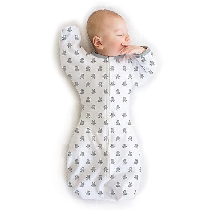 Amazing Baby Transitional Swaddle Sack, Arms Up Half-Length Sleeves & Mitten Cuffs, Swaddle for Newborn Transition to Baby Sleep Sack Wearable Blanket, Large, 6-9 month, 21-24 lb, Sterling Tiny Bear