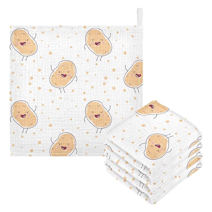 vvfelixl Kawaii Potatoes Baby Burp Cloths Baby Muslin Washcloths for Boys Girls Cotton Baby Face Towel for Newborn Infants Soft and Absorbent 11.8 X 11.8 in, 5 Pack