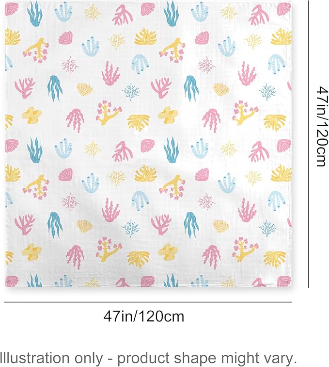 Muslin Swaddle Blankets for Newborn, 4-Pack Breathable Receiving Baby Blanket, Large 47 x 47 Inches Swaddling Wrap for Boys and Girls (Ocean Adventure)