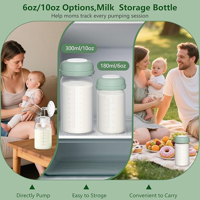 Breastmilk Storage Bottles Collection Bottles, 6oz Wide-Neck Breast Milk Container Compatible for Spectra S1 S2 SG Motif Luna Breast Pumps, Fit for Momcozy Breast Milk Cooler & Fridge, 4 Packs