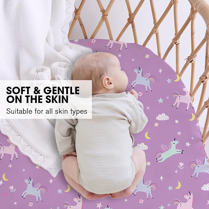 Little Grape Land Bassinet Sheets 4 Pack, 33" x 18" Fitted Bassinet Sheets Up to 4" Deep Pocket, Ultra Soft Baby Bassinet Fitted Sheets for Bassinet Mattress, Unicorn Dreams