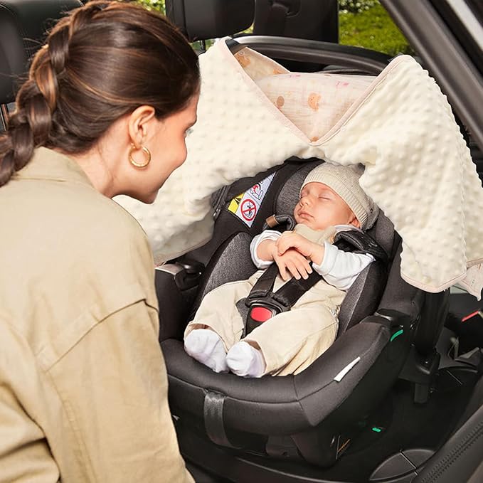 2-in-1 Baby Car Seat Cover, Baby Car Seat Canopy, Mom Nursing Cover，Easy to Install Shield，Multi-Purpose | Winter Warm & Summer Shade Use (Light Pink)