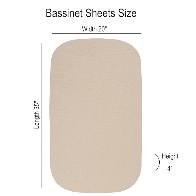 Onacosht Muslin Bassinet Sheets 3 Pack, 100% Cotton Baby Sheet 35" X 20" Compatiable with AMKE 3 in 1 Bassinets, MiClassic, Uiuwoo, Foalom, YADAQE, Milliard and TCBunny Bassinet, Beige Green and Blue
