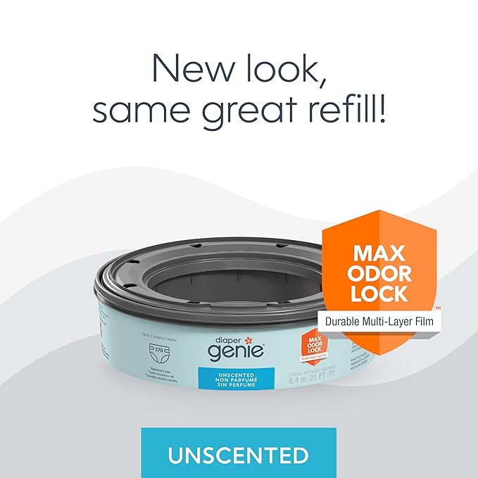 Diaper Genie Bags Refills 270 Count with Max Odor Lock | Holds Up to 2160 Newborn Diapers (Pack of 24)