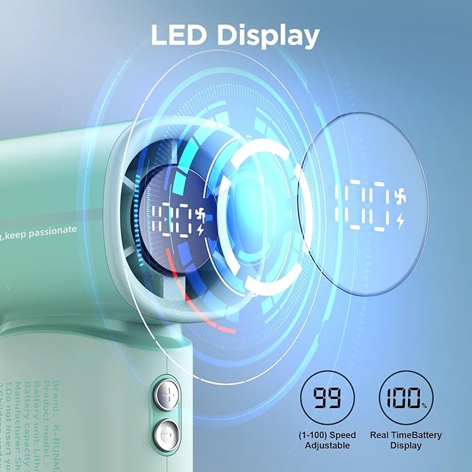 Portable Handheld Turbo Fan,100 Speeds Adjustable Mini Personal Fan, 4000mAh USB Rechargeable Battery Operated, LED Display,Gifts for Women Men Travel/Camping/Outdoor (Green)