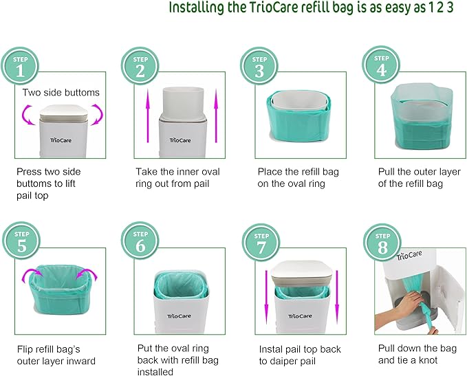 TrioCare - 6 Pack Diaper Refill Liners Bags - Hold Up To 3528 Count Diapers - Disposable Biodegradable Diaper Pail Liners – Adult Senior Baby Smell Odor Locking Blocking Eliminator Bags