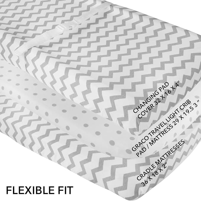 Waterproof Changing Pad Cover Sheets 2-Pack for Baby Boy or Baby Girl - (Grey Chevron & Polka Dots)