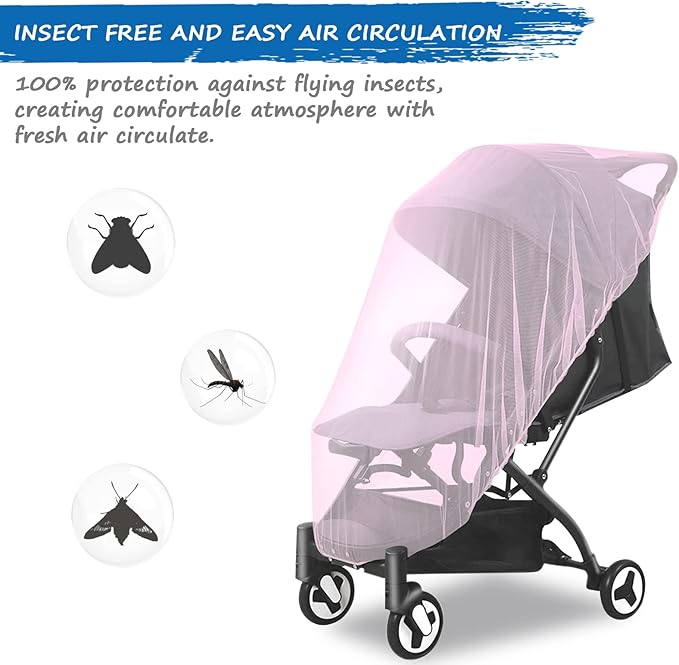 Mosquito Net for Stroller Baby Mosquito Net for Strollers, Playards, Pack N Plays and Portable Mini Crib, Baby Insect Netting, Pink