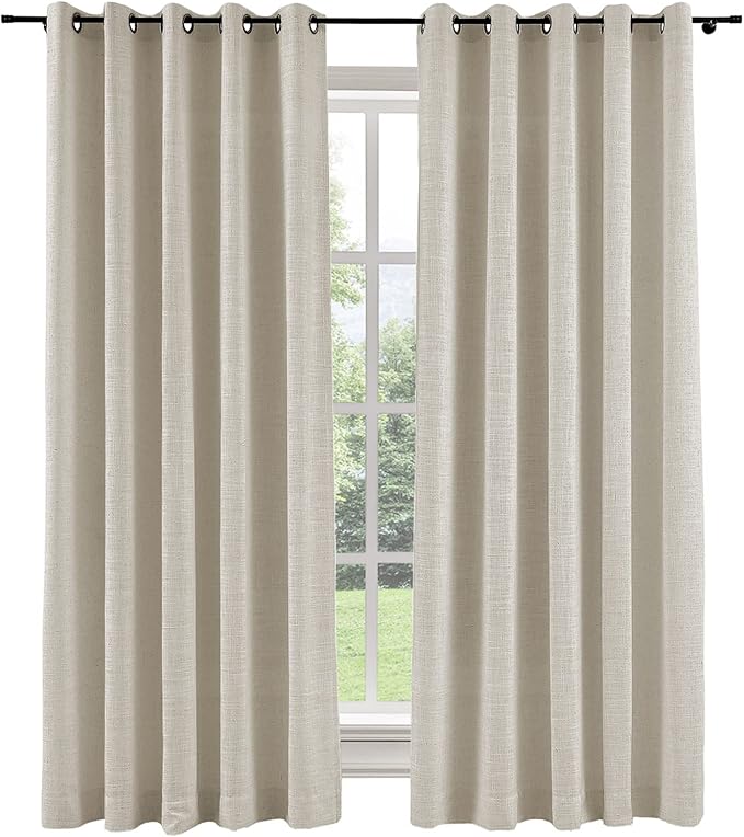 ChadMade Bronze Grommet Linen Texture Curtain 84 Inches Long Drape Effectively Block Out The Sun for Bedroom Living 84Wx102L, 1 Panel, Birch, Tallis Collection