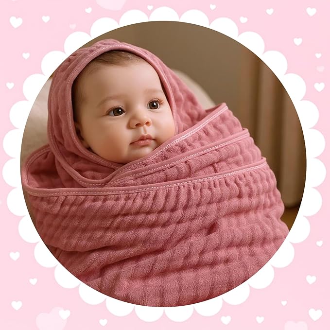 Peryiter 6 Pcs Muslin Hooded Baby Towels 32x32inch Cotton Newborn Bath Essentials Muslin Infant Blankets Absorbent Registry Baby Shower Present for Babies Girl Boy Kids (Brown Series)
