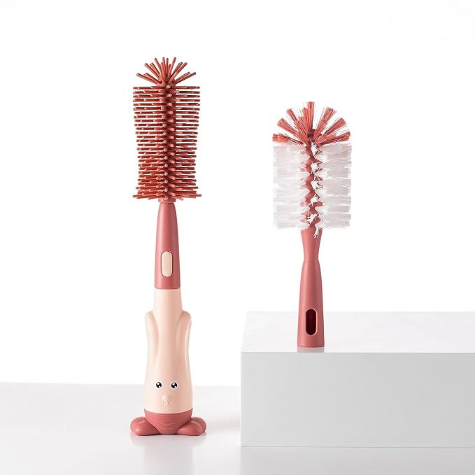 Chemimoso Multifunctional Cleaning Brush, Baby Bottle Brush, Bottle Brush Cleaner Set, Pink, Silicone and Nylon Brush