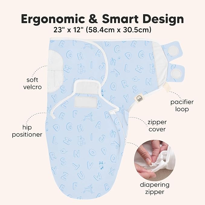 Baby Swaddle Sleep Sacks with Zipper - 3-Pack Swaddles for Newborns 0-3 Months, Infant, Baby Girls, Boys, Soft & Durable Newborn Sleep Sack, Easy Diaper Change Swaddling Blanket (ABC Land Cloud)