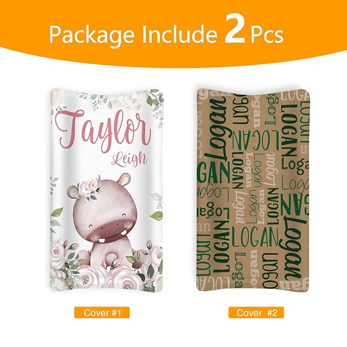 Custom Changing Pad Cover Set - Jersey Knit Ultra Soft Unisex Waterproof Diaper Changing Table Covers with Personalized Name for Baby Boys Girls - Comfy Cozy 2 Pcs Set Style20