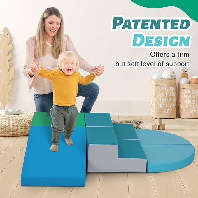 6-Piece Soft PU Leather Toddlers Climbing Toys, Indoor Climb and Crawl Activity Play Set, Foam Play Gym Climbing Structures for Toddlers 3, Baby Foam Blocks for Toddler