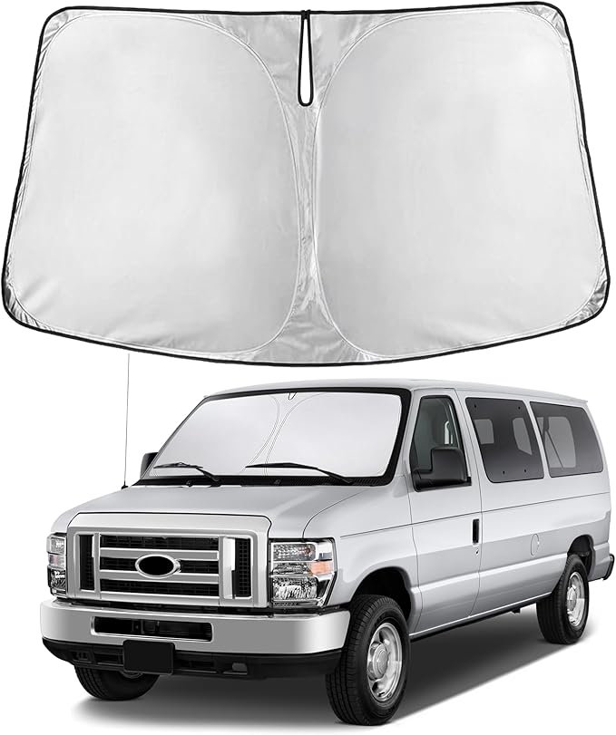 EcoNour Windshield Sun Shade Compatible for Ford Econoline E-Series 1992–2026 | Van Front Window Sunshade | Heavy-Duty Foldable Sun Visor Protector | Blocks UV Rays & Reduces Cabin Heat