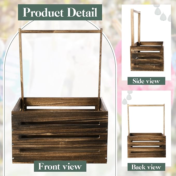 Barydat Wooden Baby Shower Crate Closet, Baby Basket with Handle, Personalized Basket Gifts, Easy Assembly Baskets for Newborn Boy Girl Welcome Gift for New Mom Parents(Dark Walnut)