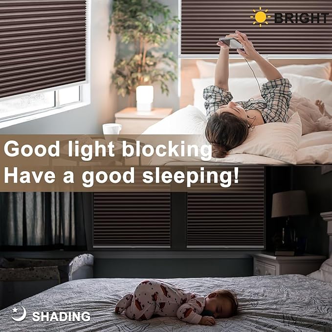 MYshade Cordless Blackout Cellular Shades, 1.5" Honeycomb Window Blinds for Bedroom & Nursery, Thermal Insulated, Noise Reducing, Privacy Shades, Inside or Outside Mount (27" W x 48" H, Taupe)