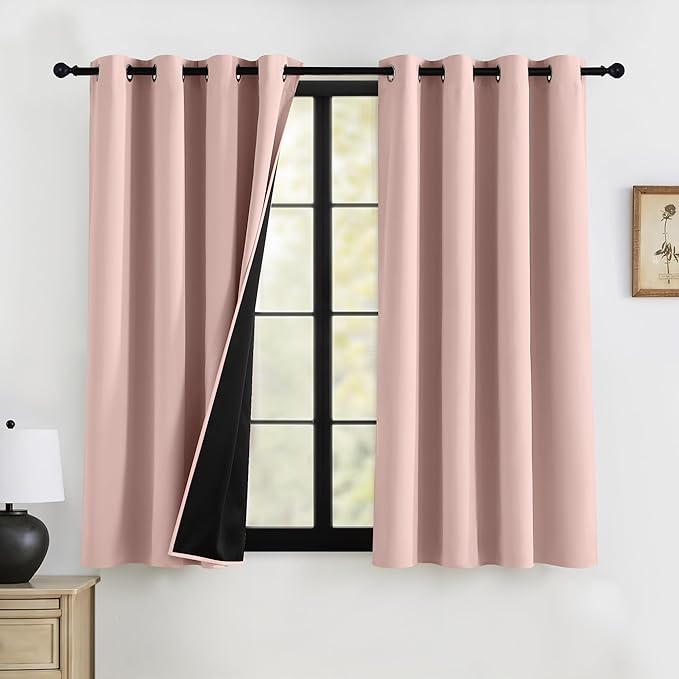 RYB HOME 100% Blackout Pink Curtains for Girls Bedroom, Thermal Insulated Noise Reducing Total Light Blocking Curtains for Nursery Baby Kids Room, 52 inches Wide by 72 inches Long, Peach Pink
