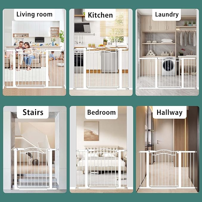 Fairy Baby 76.4"-81.8" Extra Wide Baby Gate Indoor for Stairs, Pressure Mounted Long Dog Gates for Doorways Walk Thru No Drill Pet Gates Child Safety Gate, White