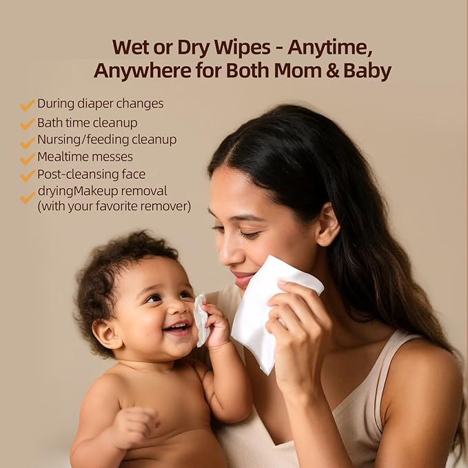 Winner 100% Cotton Dry Wipes, USDA Certified Baby Wipes, Soft & Gentle, Hypoallergenic & Unscented for Baby Sensitive Skin, Use Wet/Dry for Diaper Changes, Meals & Cleanup, Pack of 1, 100 pcs