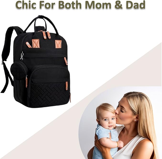 Baby Diaper Bag Backpack - Large Sturdy Bag for Boys & Girls, Changing Pad & Pacifier Case, Large Capacity, Insulated Pockets, Waterproof, Stroller Straps & Carry-on Straps, Unisex - Black